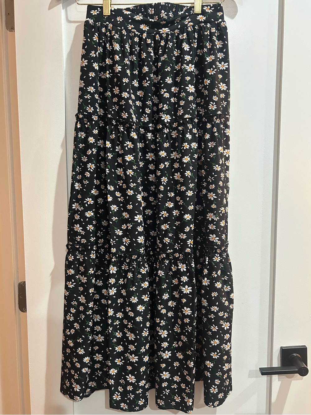 2 Piece Black Floral Tiered Maxi Skirt with one shoulder cropped top - Women